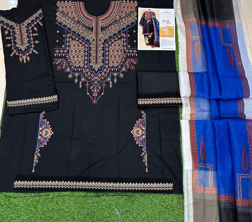 Grace S590-Embroidered 3pc Lawn dress with Printed Munar  dupatta.