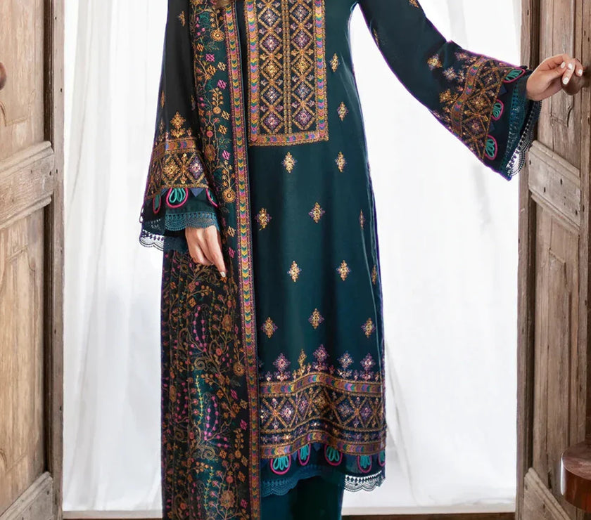 Grace W531-Embroidered 3pc marina dress with Embroidered Marina shawl.