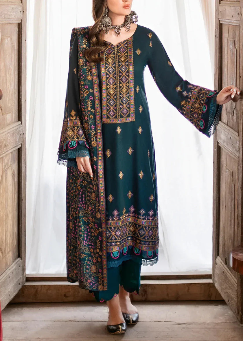 Grace W531-Embroidered 3pc marina dress with Embroidered Marina shawl.