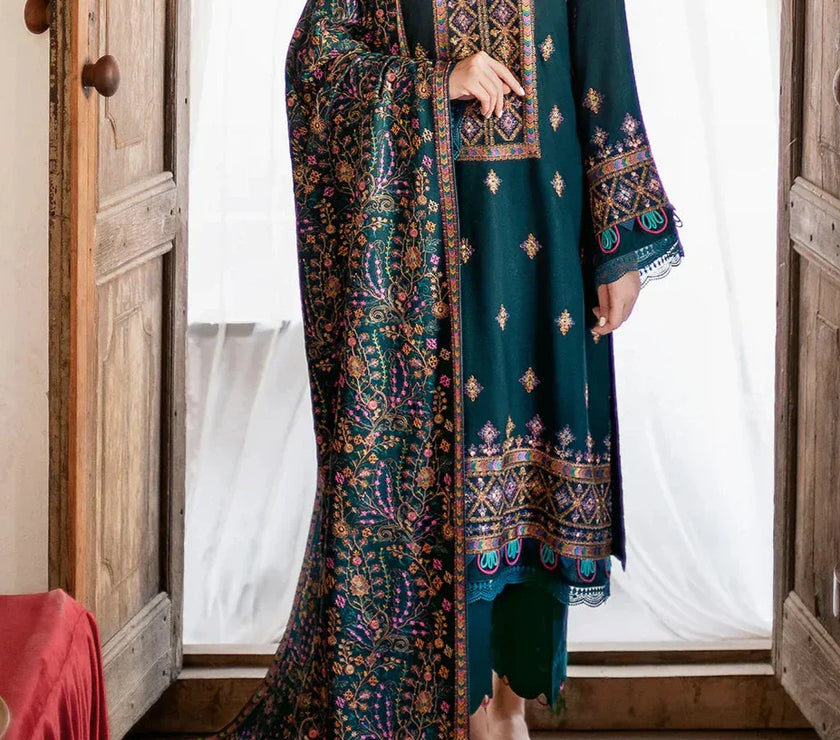 Grace W531-Embroidered 3pc marina dress with Embroidered Marina shawl.