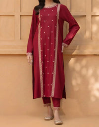 Grace W310- Embroidered 2pc Linen dress