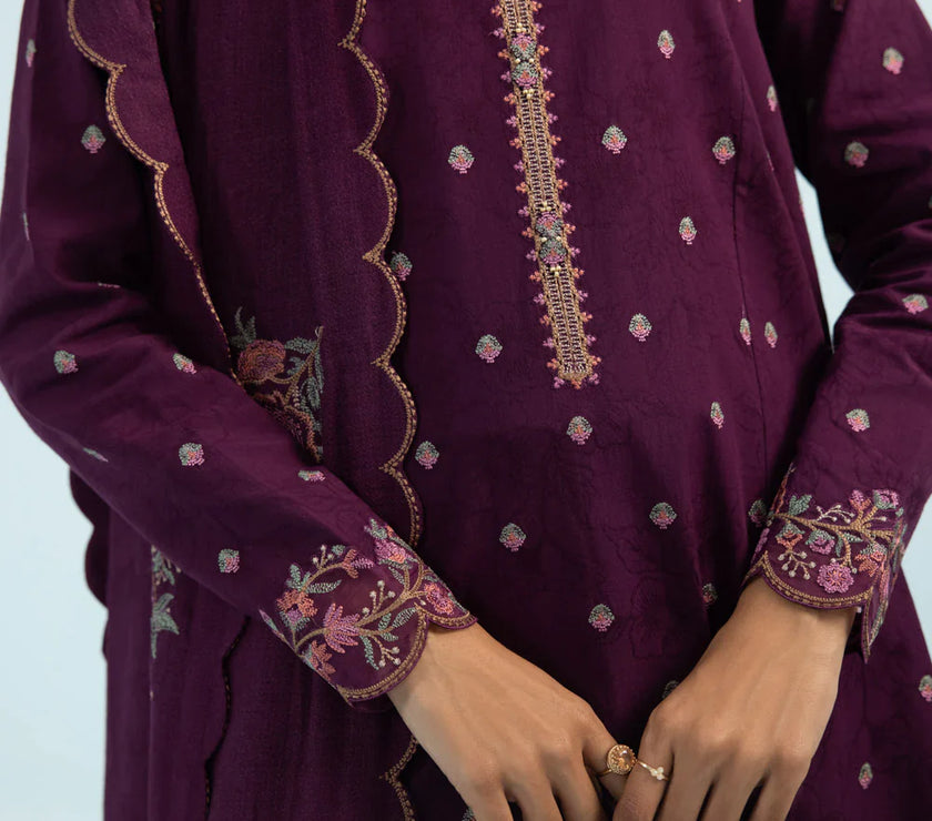 Grace W414-Embroidered 3pc karandi dress With Embroidered Karandi Shawl.