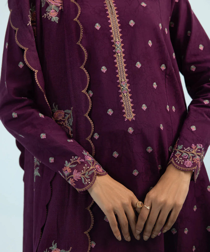 Grace W414-Embroidered 3pc karandi dress With Embroidered Karandi Shawl.