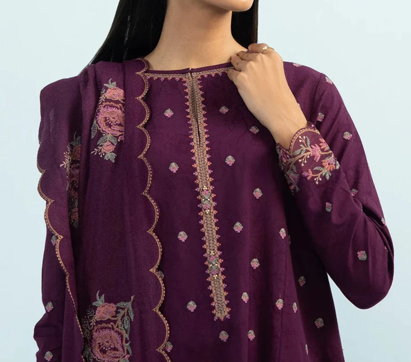 Grace W414-Embroidered 3pc karandi dress With Embroidered Karandi Shawl.