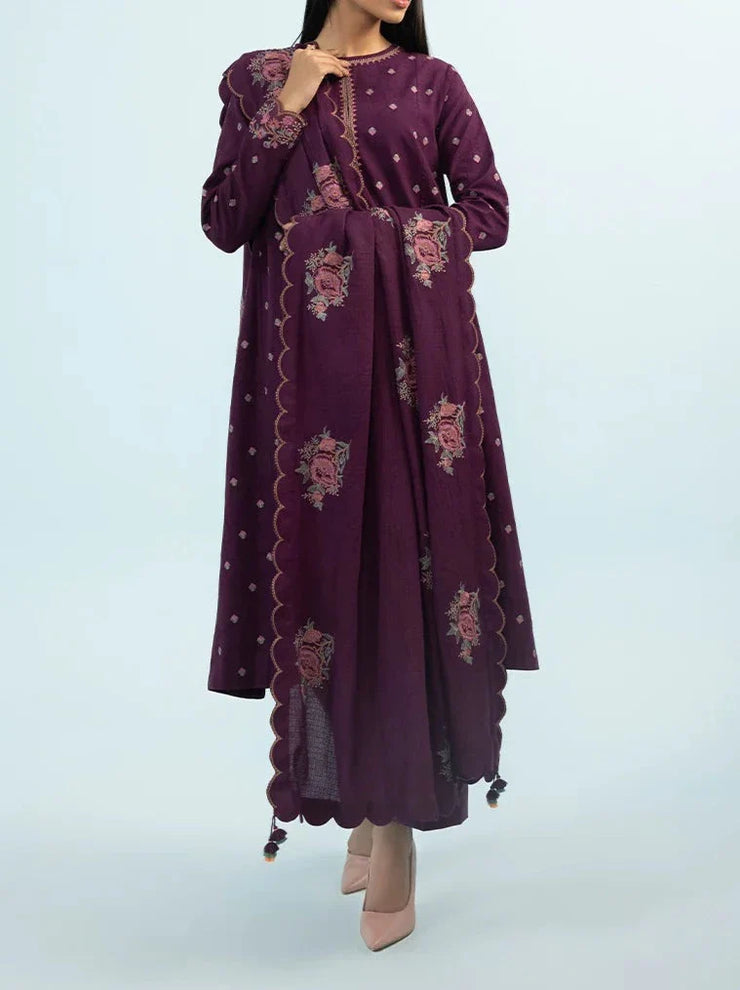 Grace W414-Embroidered 3pc karandi dress With Embroidered Karandi Shawl.