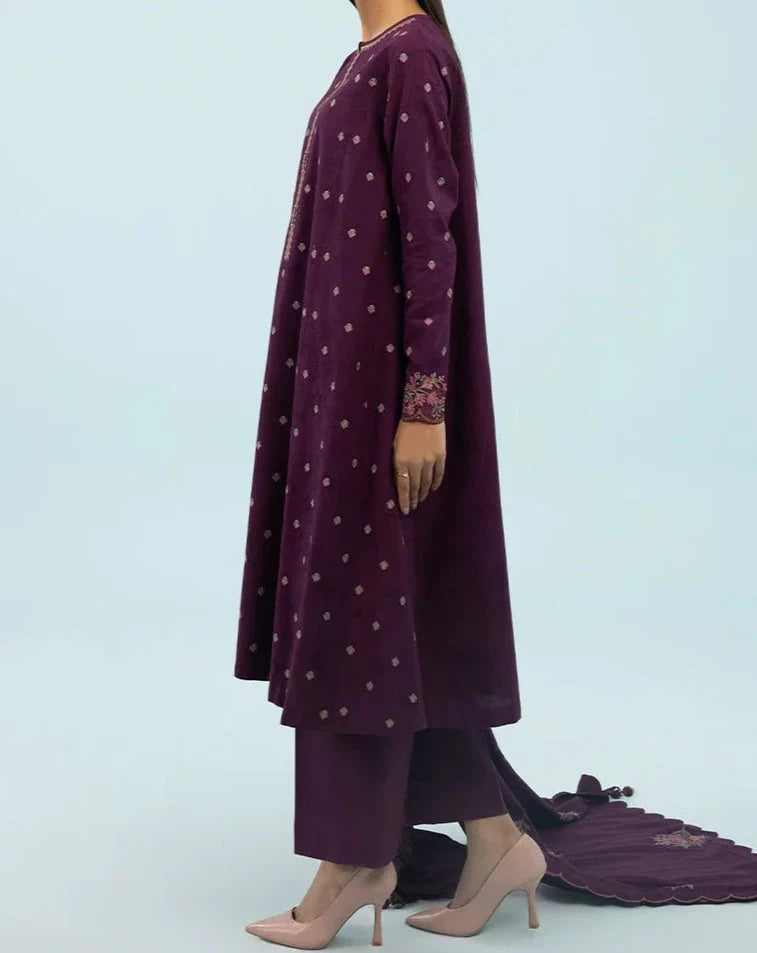 Grace W414-Embroidered 3pc karandi dress With Embroidered Karandi Shawl.