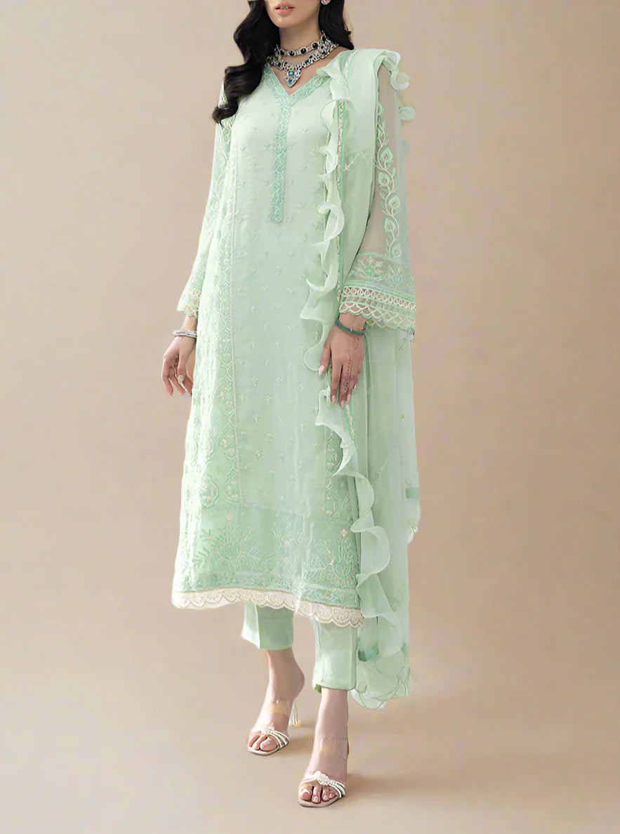 Mint Green– Embroidered Chiffon Unstitched 3Pc Suit.