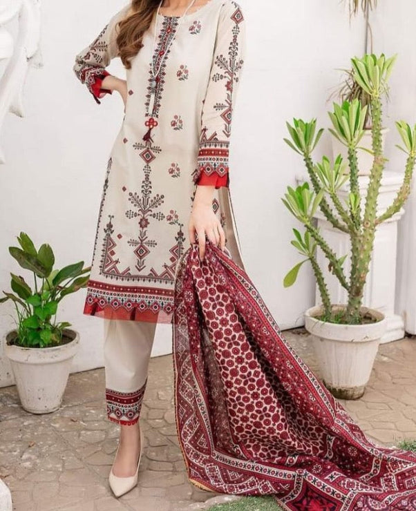 Grace S541- Embroidered 3pc lawn dress with Printed chiffon dupatta.