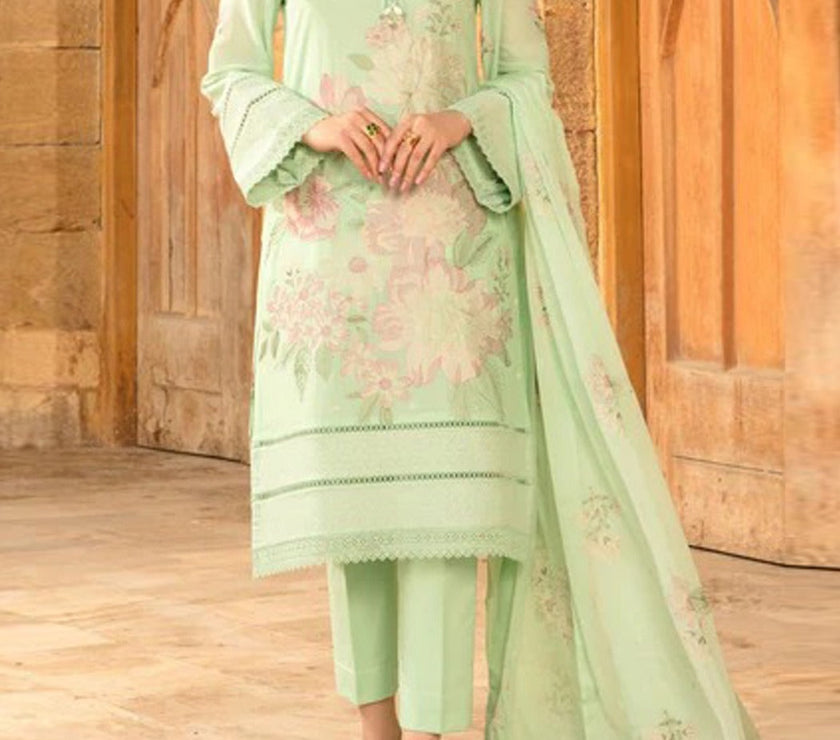 Grace S514-Embroidered 3pc lawn dress with embroidered chiffon dupatta.