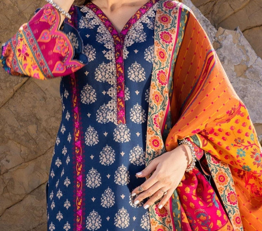 Grace W253- Digital Printed 3pc linen dress with Printed Linen dupatta.