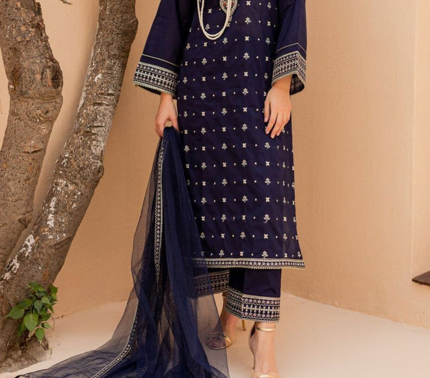 Grace S479-Embroidered 3pc lawn dress with embroidered organza dupatta.