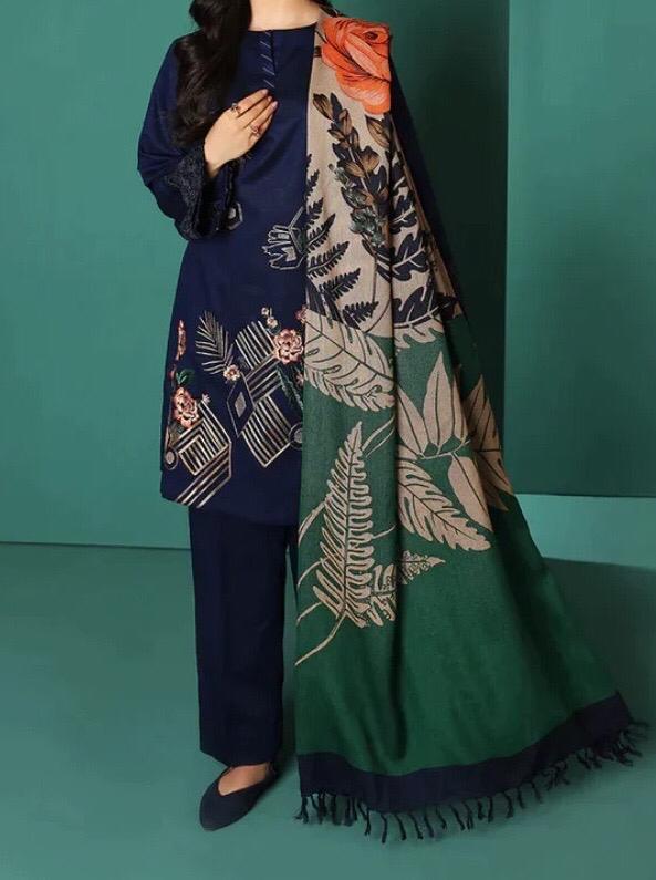 Grace S501-Embroidered 3pc lawn dress with printed silk dupatta.