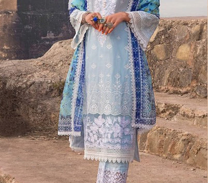 Grace S504-Embroidered 3pc lawn chickan dress with printed cotton net dupatta.