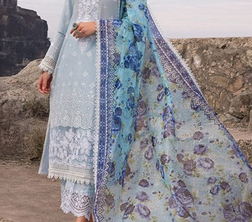 Grace S504-Embroidered 3pc lawn chickan dress with printed cotton net dupatta.