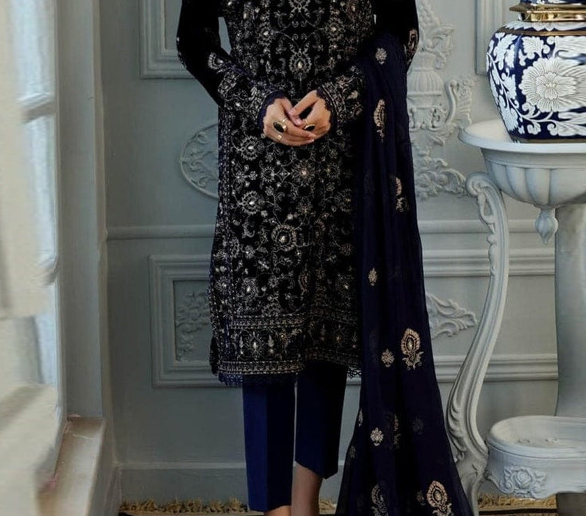 Grace W73 - Embroidered 2pc Velvet Shirt with embroidered chiffon dupatta