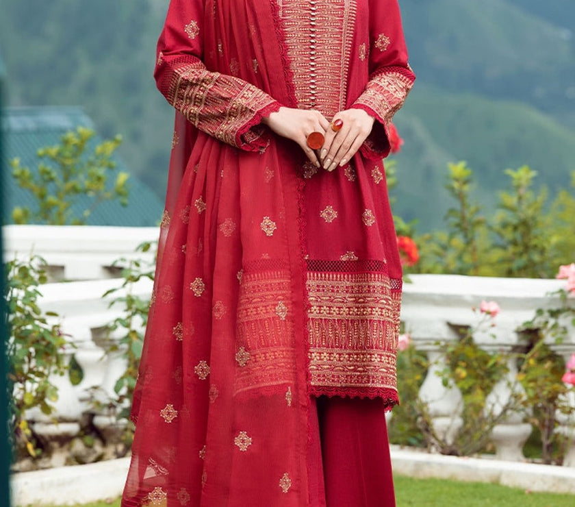 Grace W115 -Embroidered 3pc marina dress with embroidered chiffon dupatta