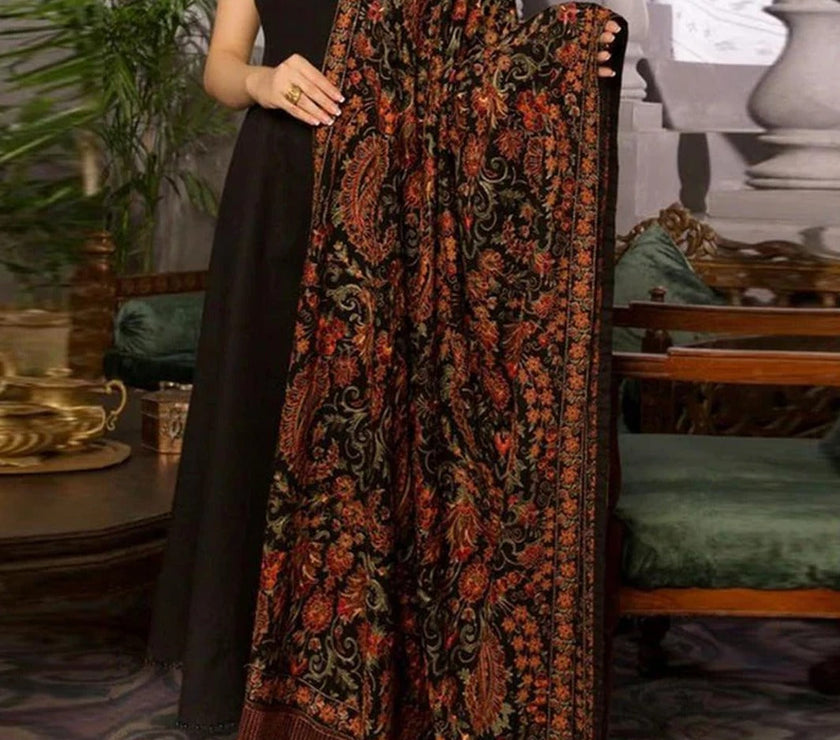 Sarinnah D13 Black - Formal heavy Embroidered Karandi Shawl