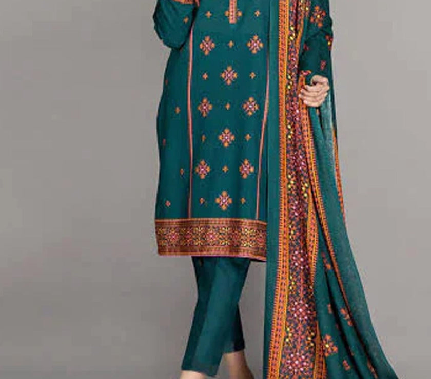 Grace W114 - Embroidered 3pc linen dress with embroidered linen dupatta