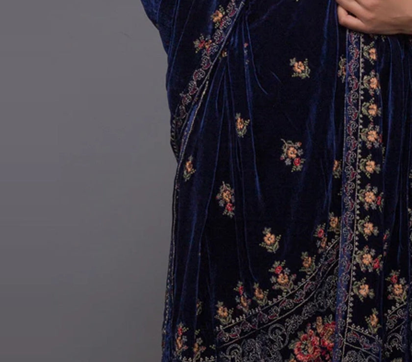 Victorian Range-Embroidered fine Quality Velvet Blue Shawl