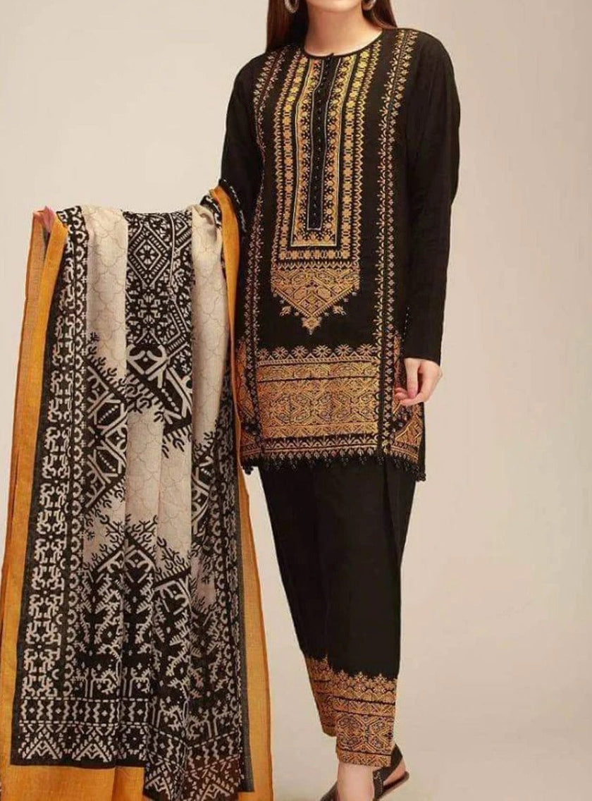 Grace W102 -Embroidered 3pc khaddar dress with printed shawl.