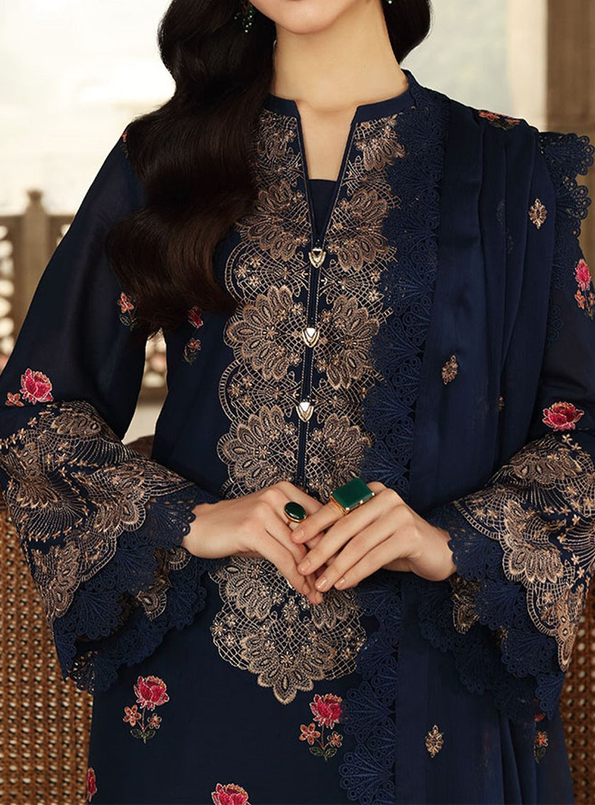 Grace W98 - Embroidered 3pc linen dress with embroidered chiffon dupatta.