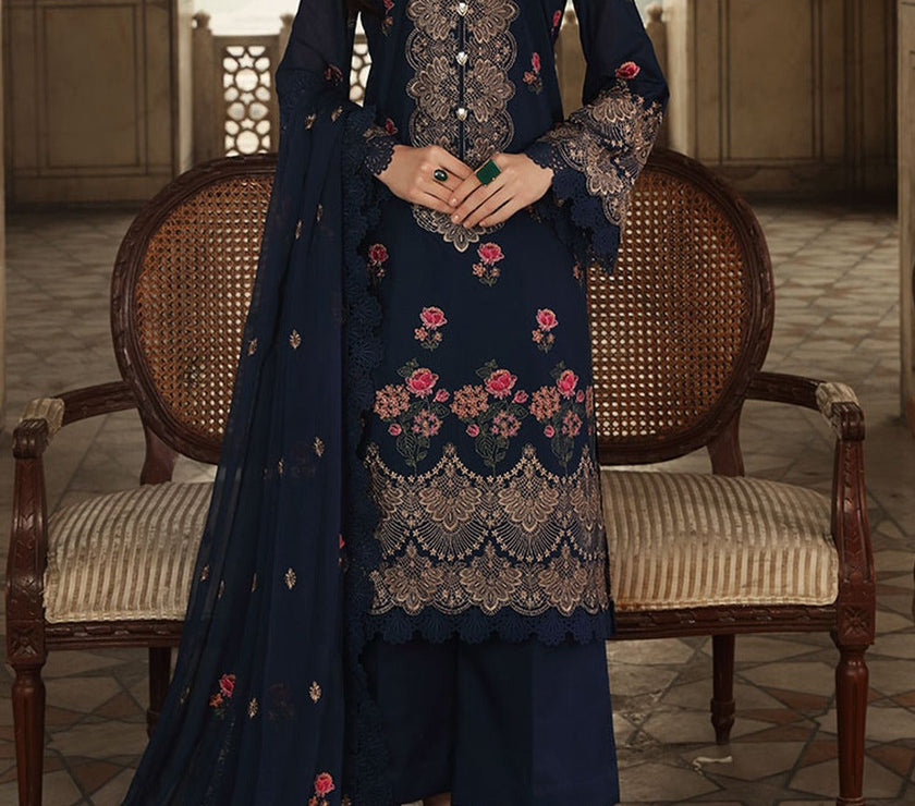 Grace W98 - Embroidered 3pc linen dress with embroidered chiffon dupatta.