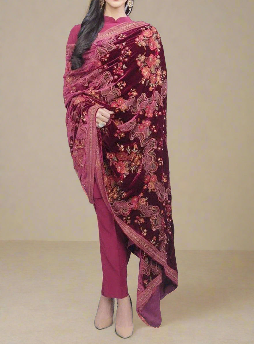 Sarinnah Premium 33-Embroided Fine quality Velvet shawl.