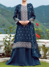 Grace W106 - Embroidered 3pc linen dress with embroidered chiffon dupatta.