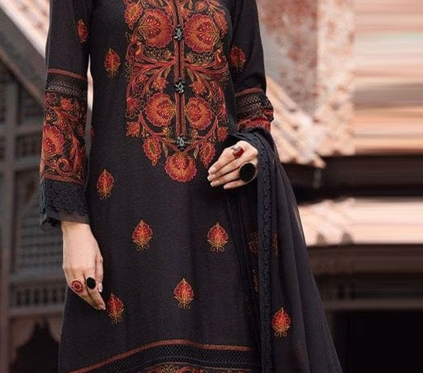 Grace W86 - Embroidered 3pc linen dress with embroidered chiffon dupatta.