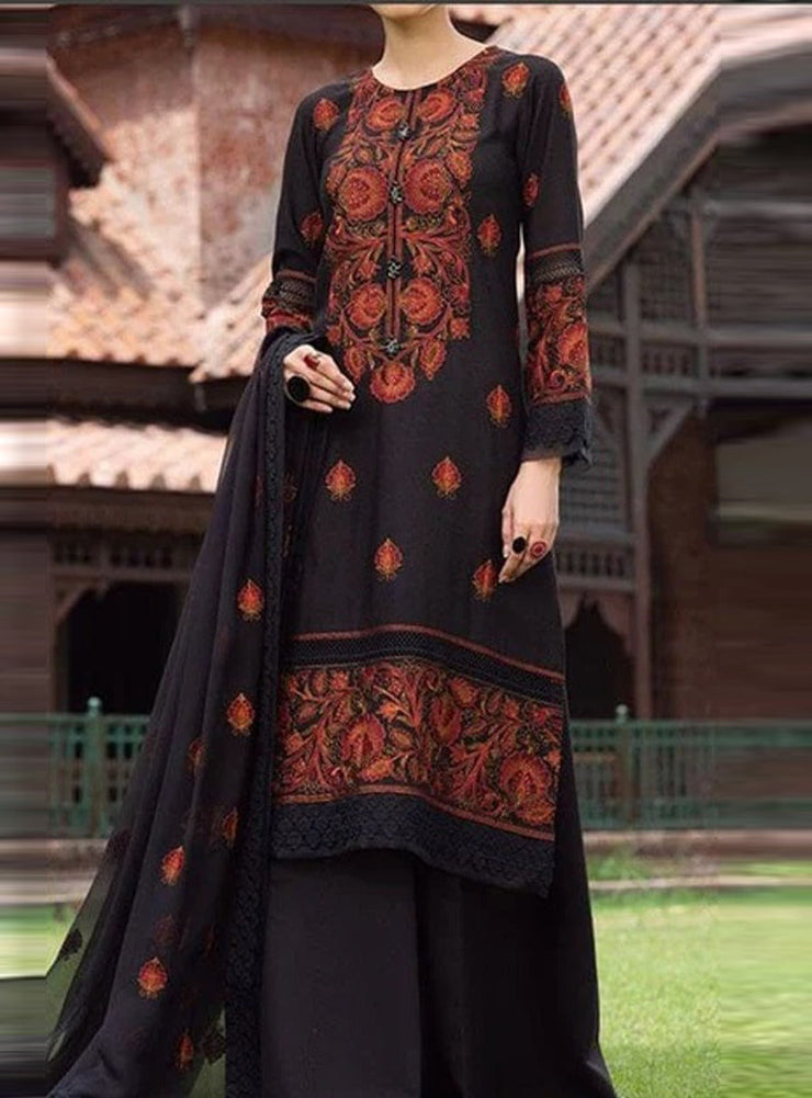 Grace W86 - Embroidered 3pc linen dress with embroidered chiffon dupatta.