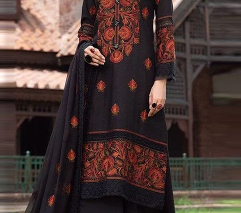 Grace W86 - Embroidered 3pc linen dress with embroidered chiffon dupatta.