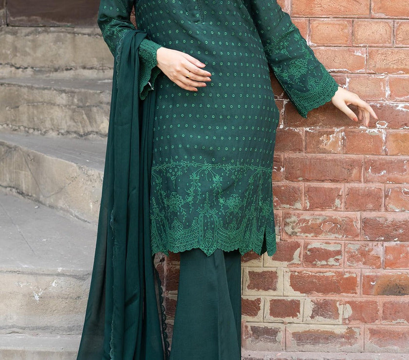 Grace W213-Embroidered 3pc marina dress with dyed marina shawl.