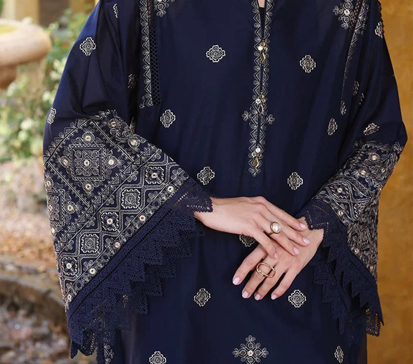 Grace W515-Embroidered 3pc marina dress with embroidered marina shawl.