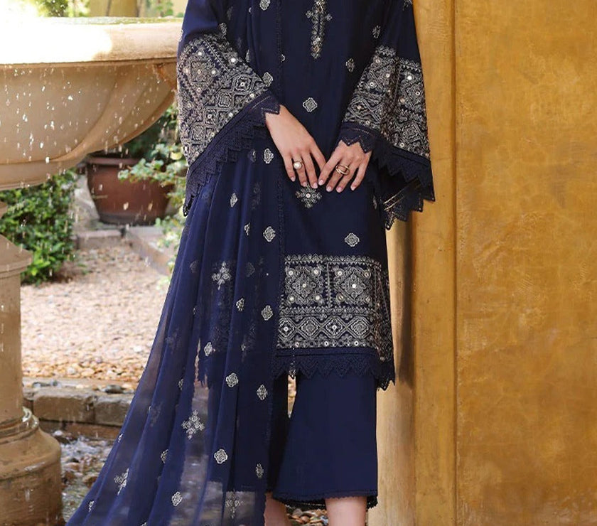 Grace W515-Embroidered 3pc marina dress with embroidered marina shawl.