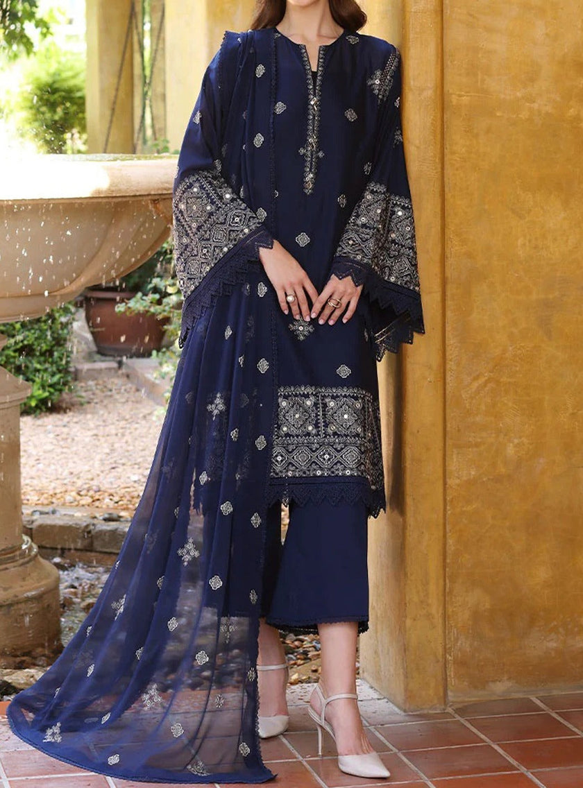 Grace W515-Embroidered 3pc marina dress with embroidered marina shawl.