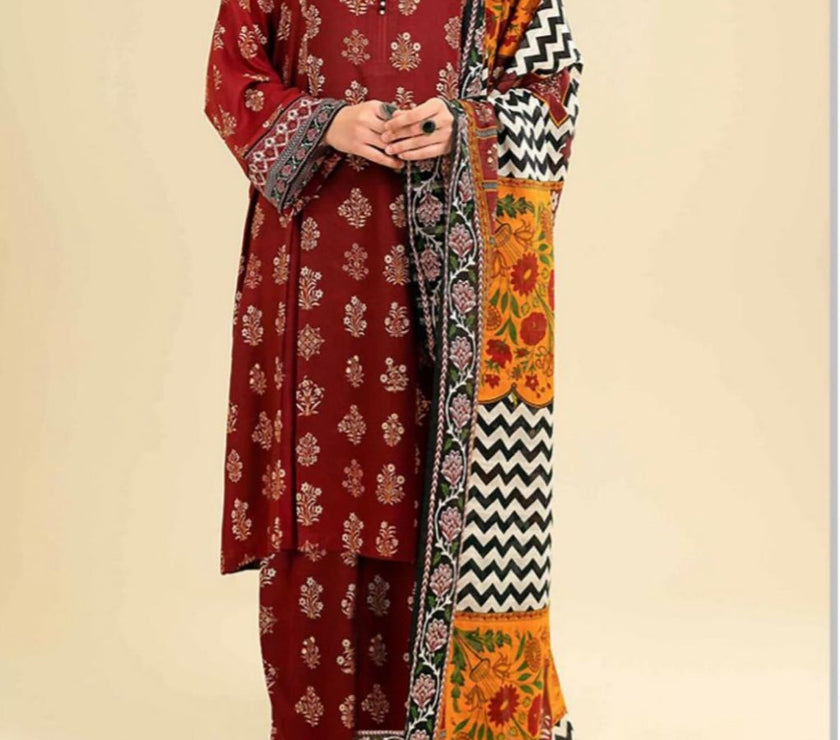 Grace W220-Printed 3pc khaddar dress With Printed khaddar shwal.