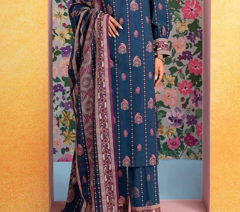 Grace W224-Printed 3pc khaddar dress With Printed khaddar shwal.