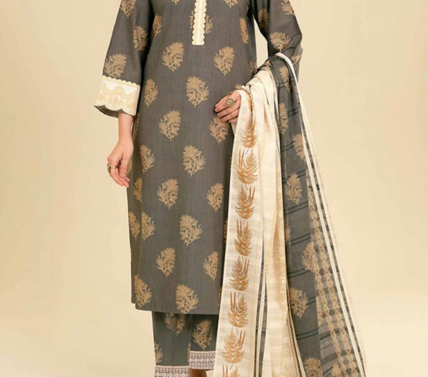 Grace W223-Printed 3pc khaddar dress With Printed khaddar shwal.