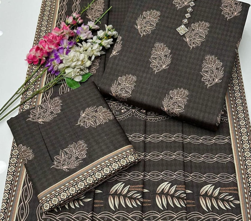 Grace W223-Printed 3pc khaddar dress With Printed khaddar shwal.