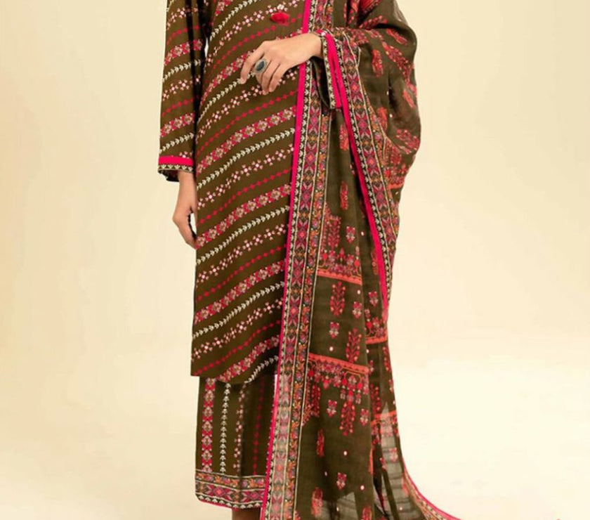 Grace W225-Printed 3pc khaddar dress With Printed khaddar shwal.