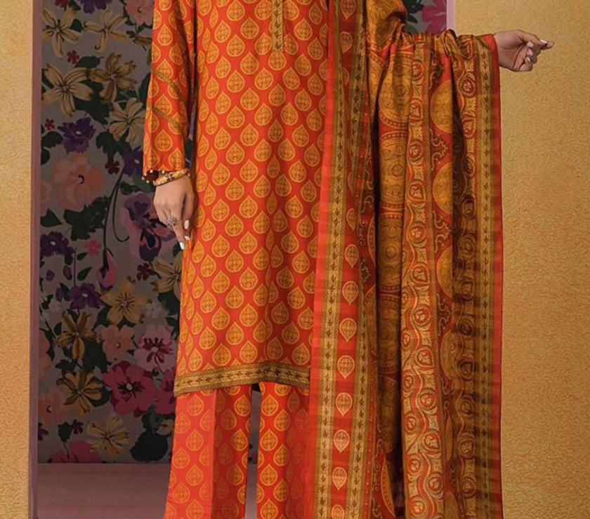 Grace W227-Printed 3pc khaddar dress With Printed khaddar shwal.