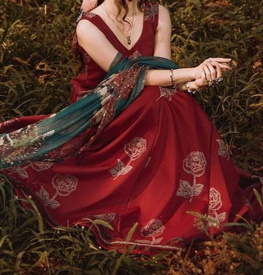 Grace W245- Embroidered 3pc Kataan Silk dress With Printed organza dupatta.