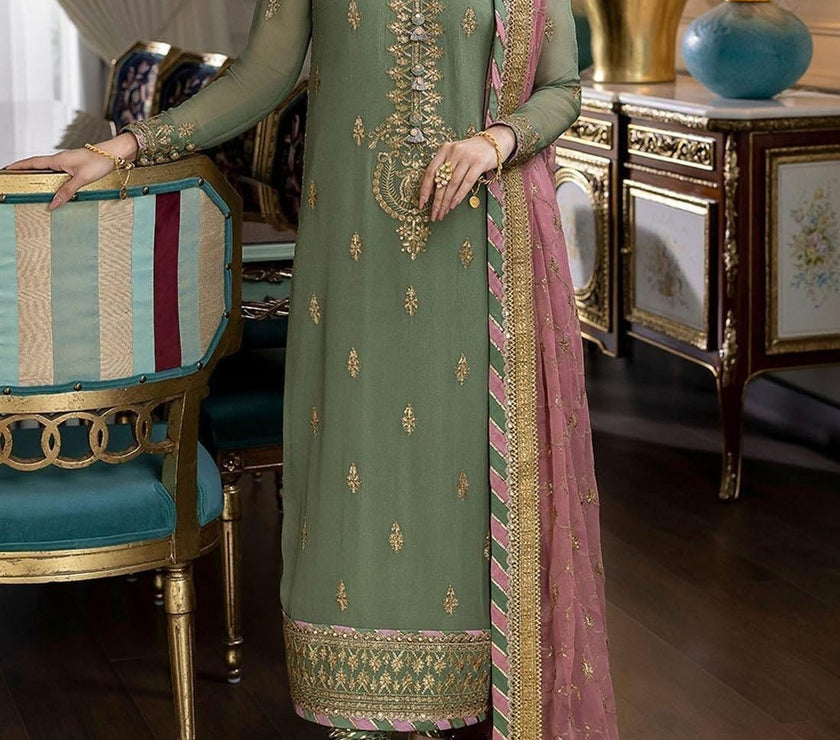 Grace w275- Embroidered 3Pc Chiffon Dress With Embroidered chiffon dupatta.