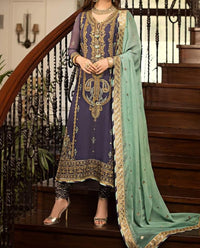 Grace W335- Embroidered 3pc Linen dress with Embroidered Chiffon dupatta.