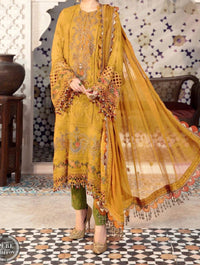 Grace W325- Embroidered 3pc Linen dress with Embroidered Chiffon dupatta.