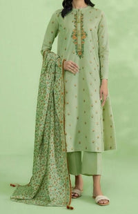 Grace W347- Embroidered 3pc Linen dress with Printed  dupatta.