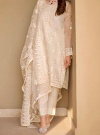 Grace W355-Embroidered 3pc organza dress with Embroidered organza duppata.