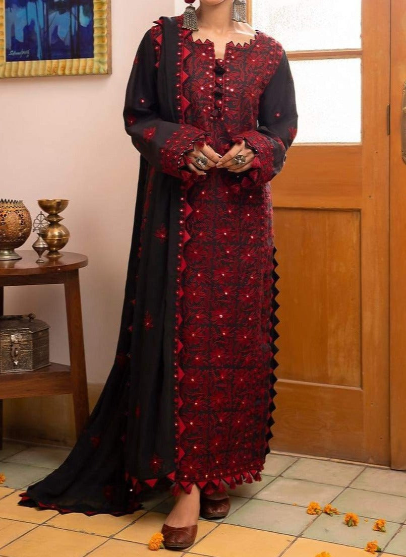 Grace W364-Embroidered 3pc khaddar dress With Embroidered Chiffon Dupatta.