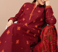 Grace W378-Embroidered 3pc Marina dress with Printed wool shawl.