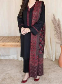 Grace W404- Embroidered 3pc marina dress with Printed wool shawl.